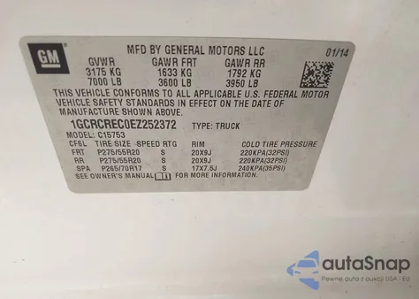 2014 Chevrolet Silverado 1500 1Lt from USA, damaged, VIN 1GCRCREC0EZ252372